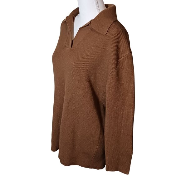 Zara Collard V-Neck‎ Sweater with Split Sleeves Tan Brown Size S Longer length - Picture 3 of 9